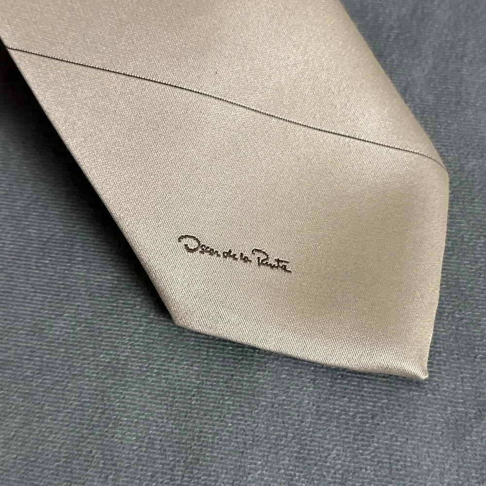 Vintage New Oscar De La Renta Tie Brown Stripe Classic Silk Blend USA Made